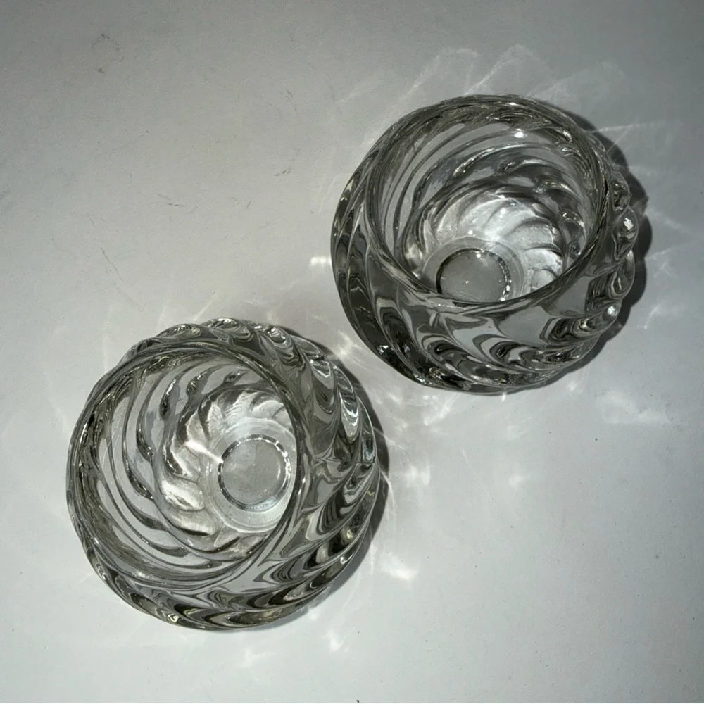 PartyLite Glass 2 Candle Holders Illusion Swirl Votive Tealight Holder Clear USA